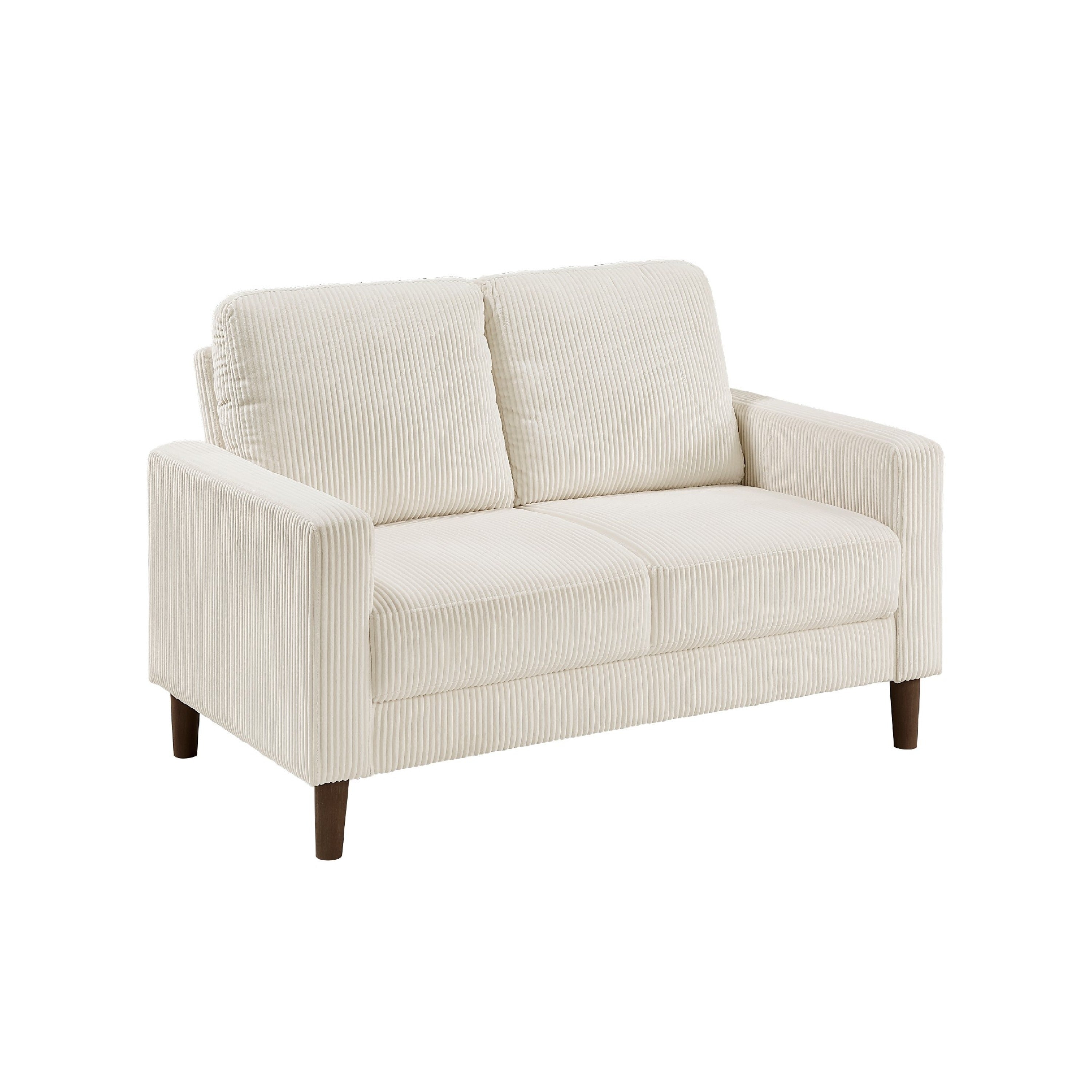 Cey Loveseat Beige Corduroy Upholstery Modern Style Brown Legs 55 Inch