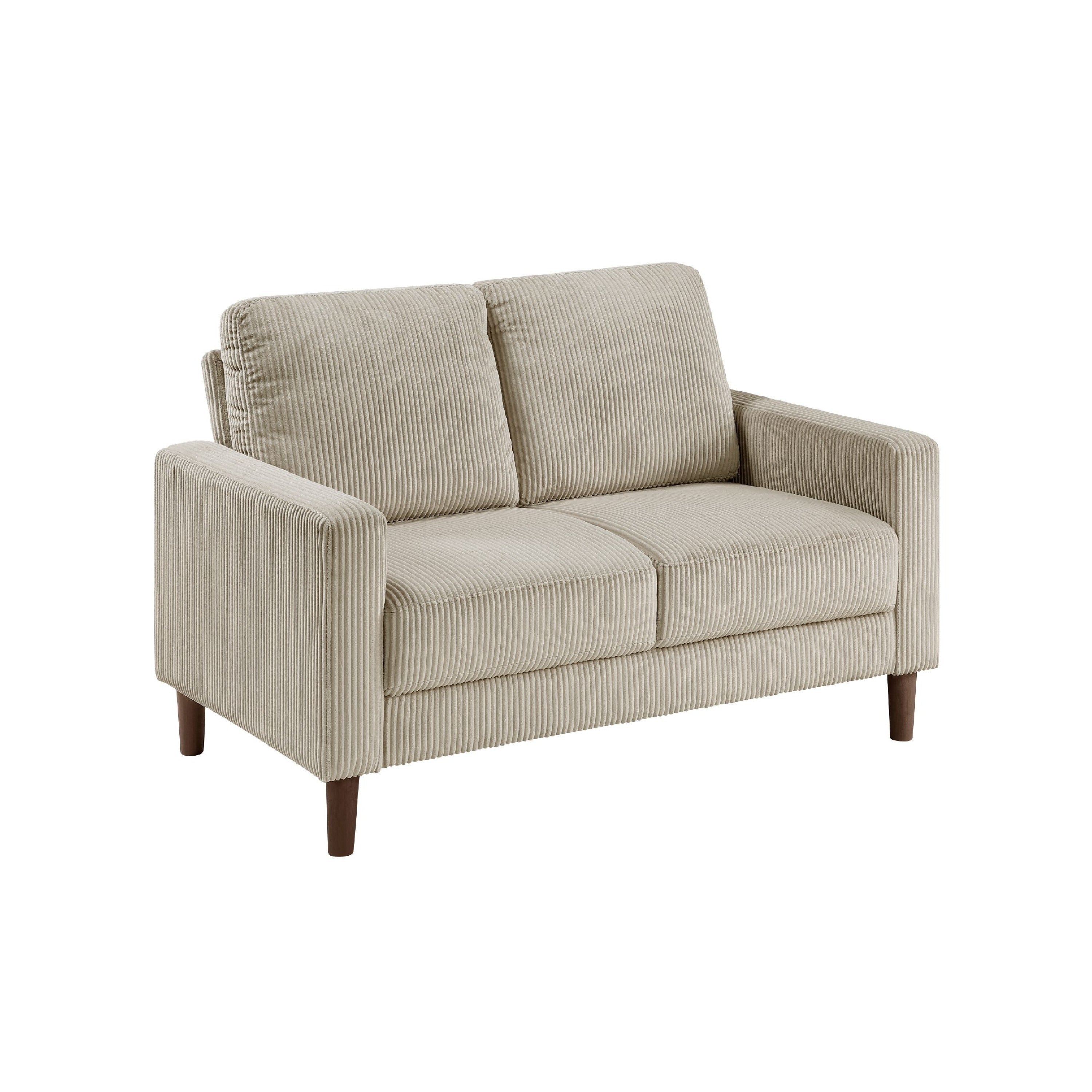 Cey Loveseat Taupe Corduroy Upholstery Modern Style Brown Legs 55 Inch