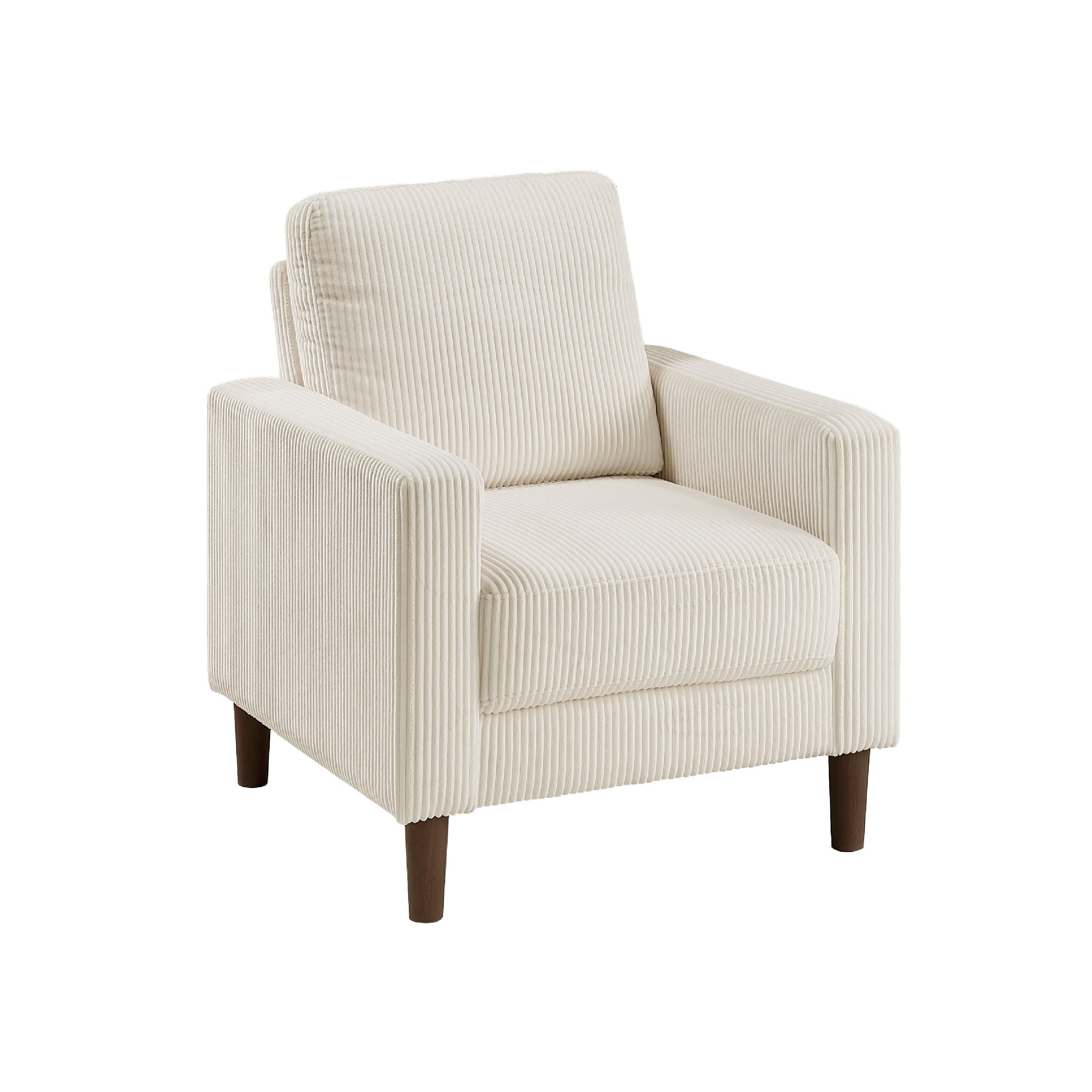 Cey Sofa Armchair Beige Corduroy Upholstery Modern Style Brown Legs