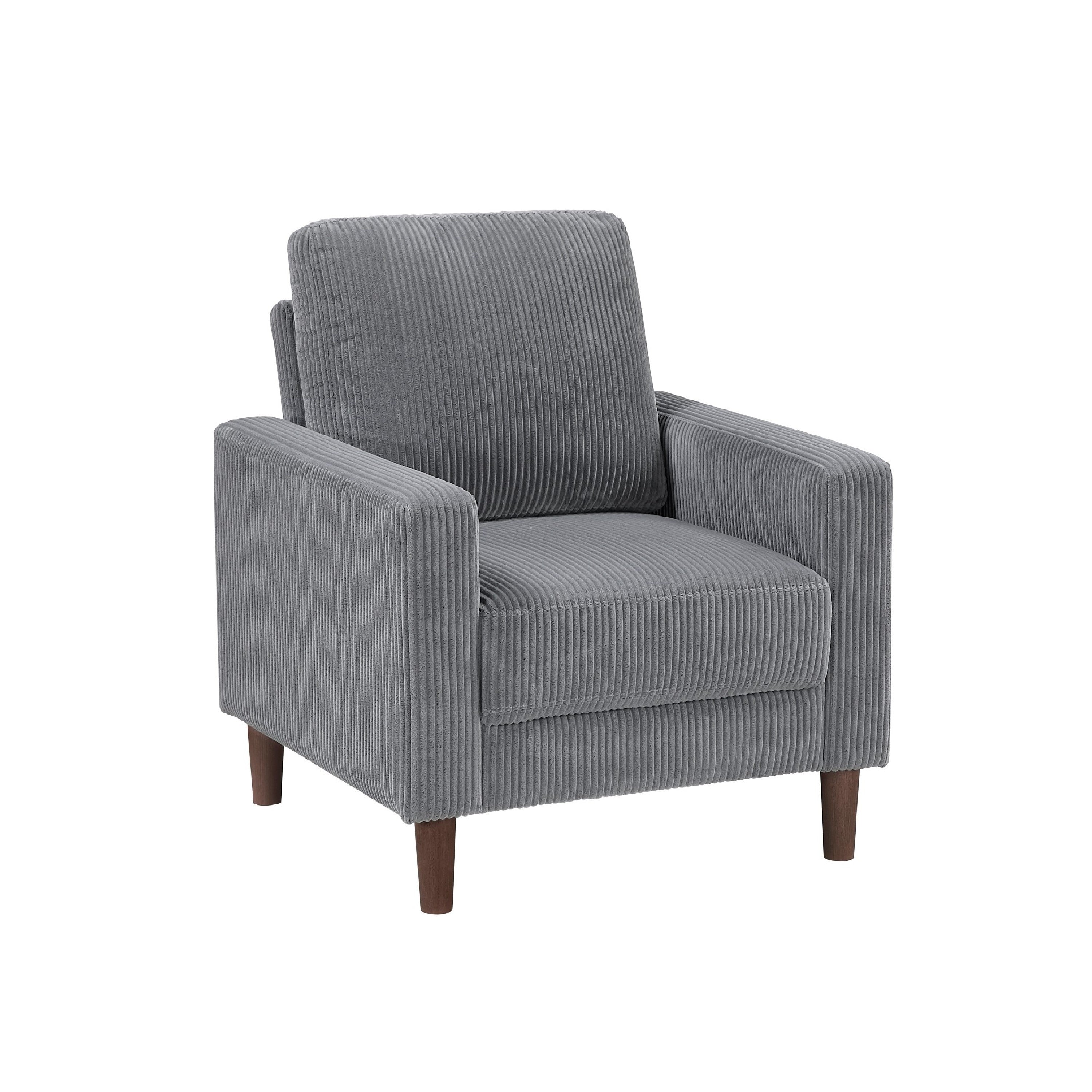 Cey Sofa Armchair Gray Corduroy Upholstery Modern Style Brown Legs