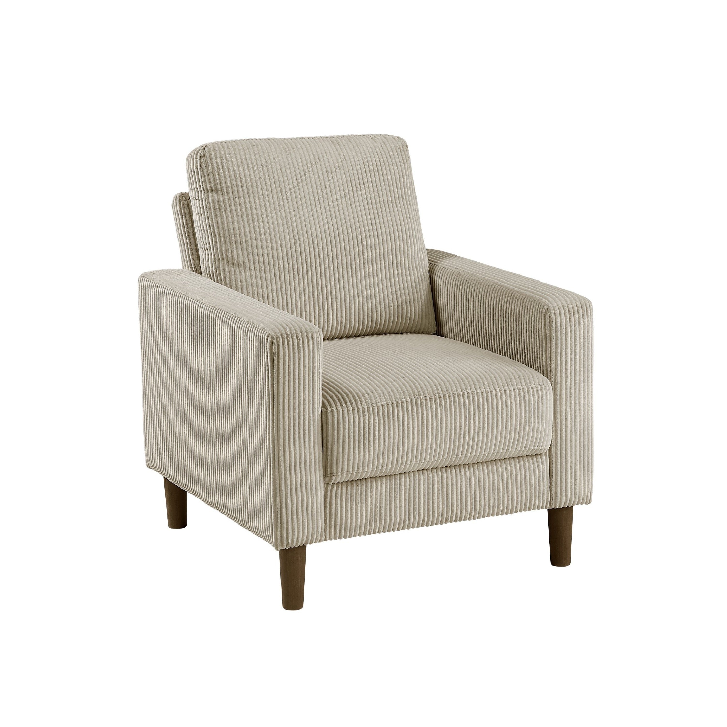 Cey Sofa Armchair Taupe Corduroy Upholstery Modern Style Brown Legs
