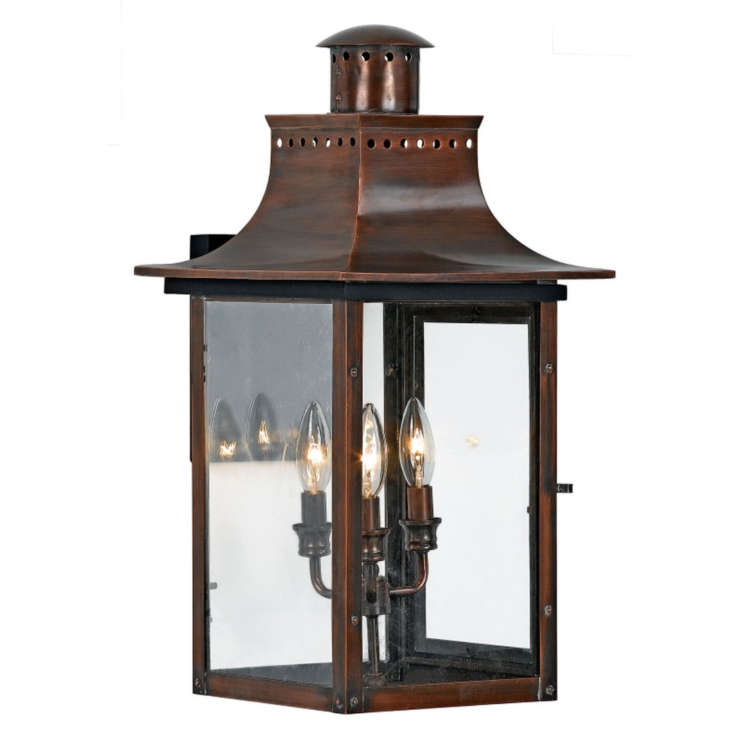 Chalmers 3 Light Outdoor Wall Lantern In Aged Copper