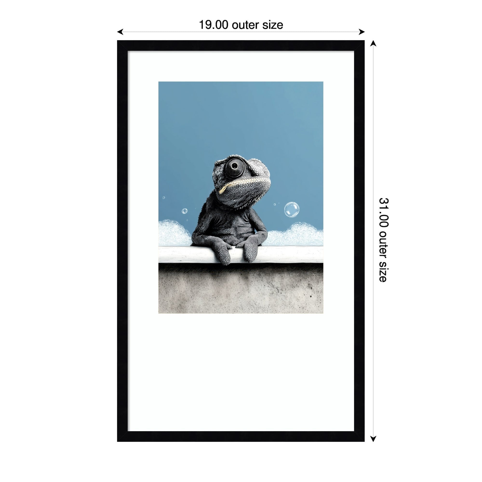 Chameleon In Bathtube 3 By Justyna Jaszke Wood Framed Wall Art Print