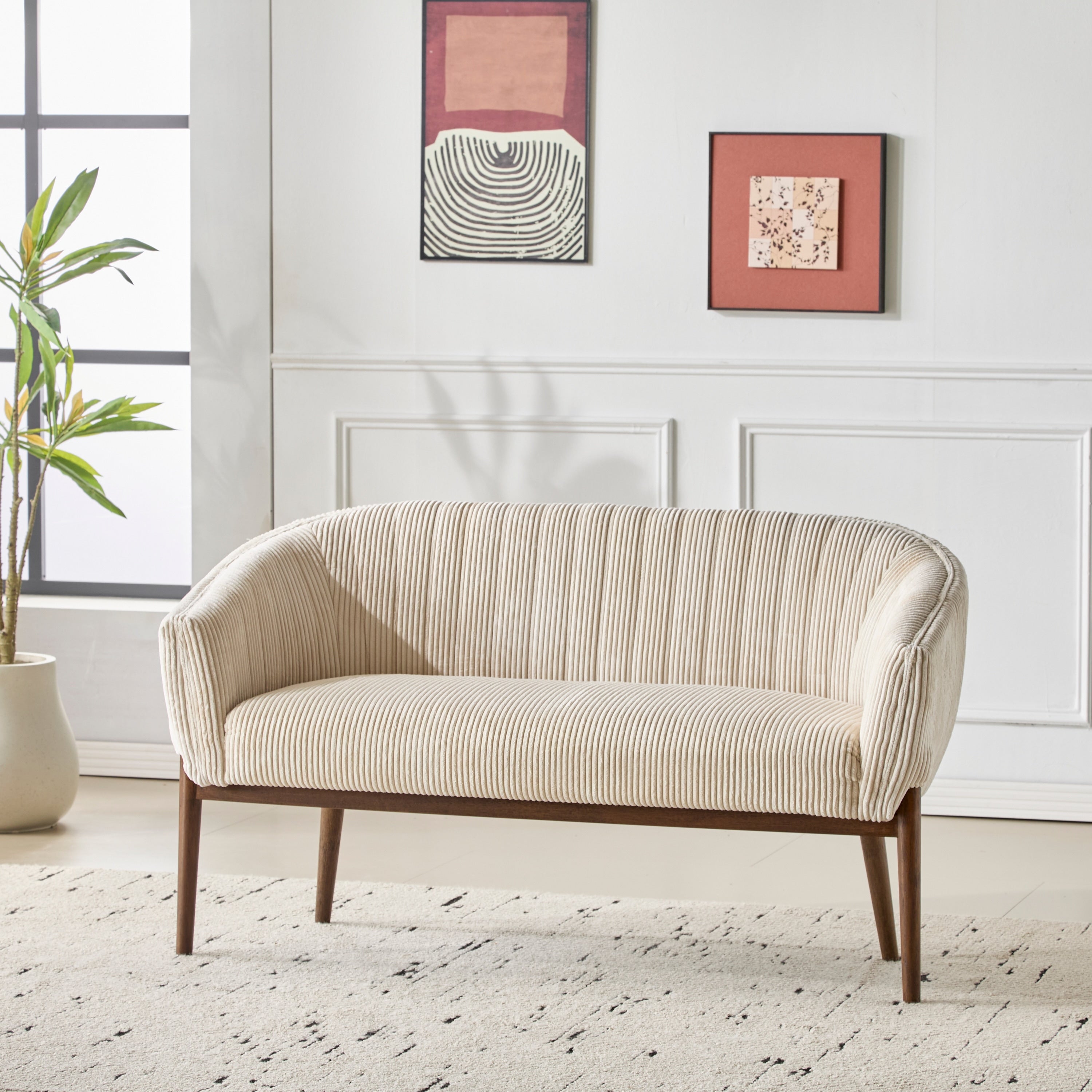 Channel Tufted Curved Loveseat Solid Wood Plush Foam Timeless Style