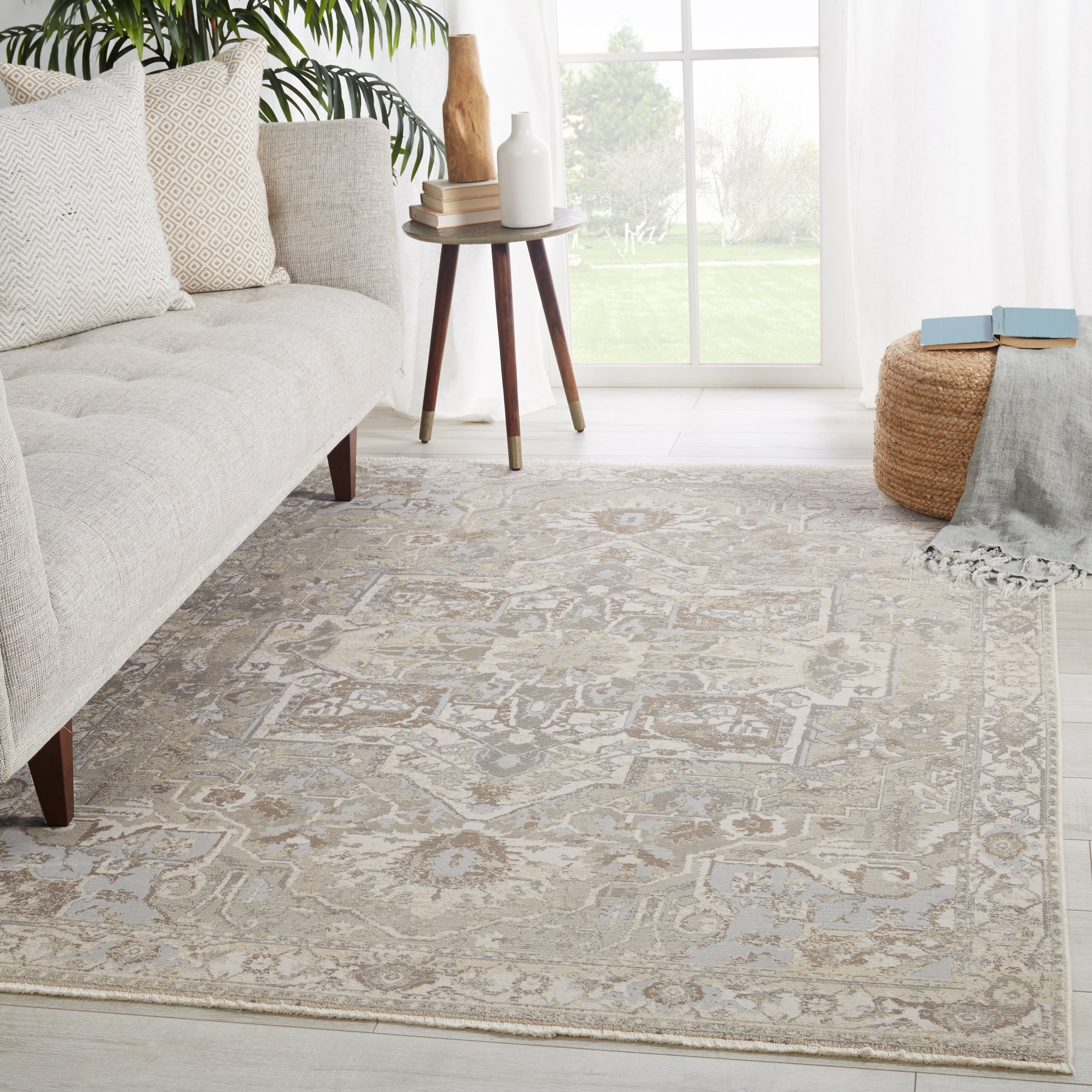 Chanton Medallion Gray Cream Area Rug