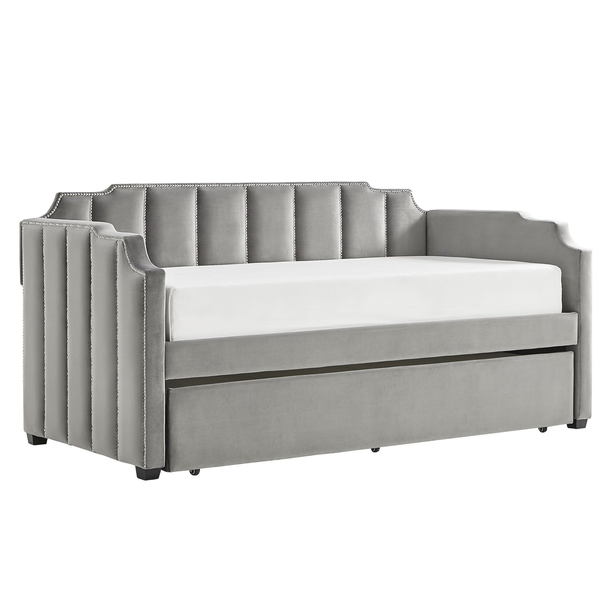 Chareau Grey Velvet Upholstered Daybed And Trundle By Inspire Q Bold