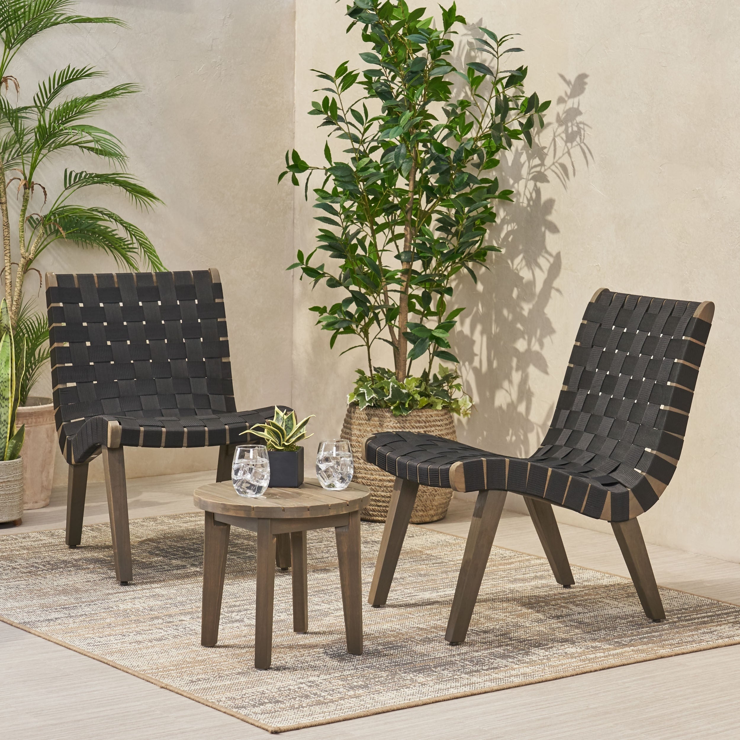 Charlotter Outdoor Rope And Acacia Wood Outdoor Chat Set By Christopher Knight Home