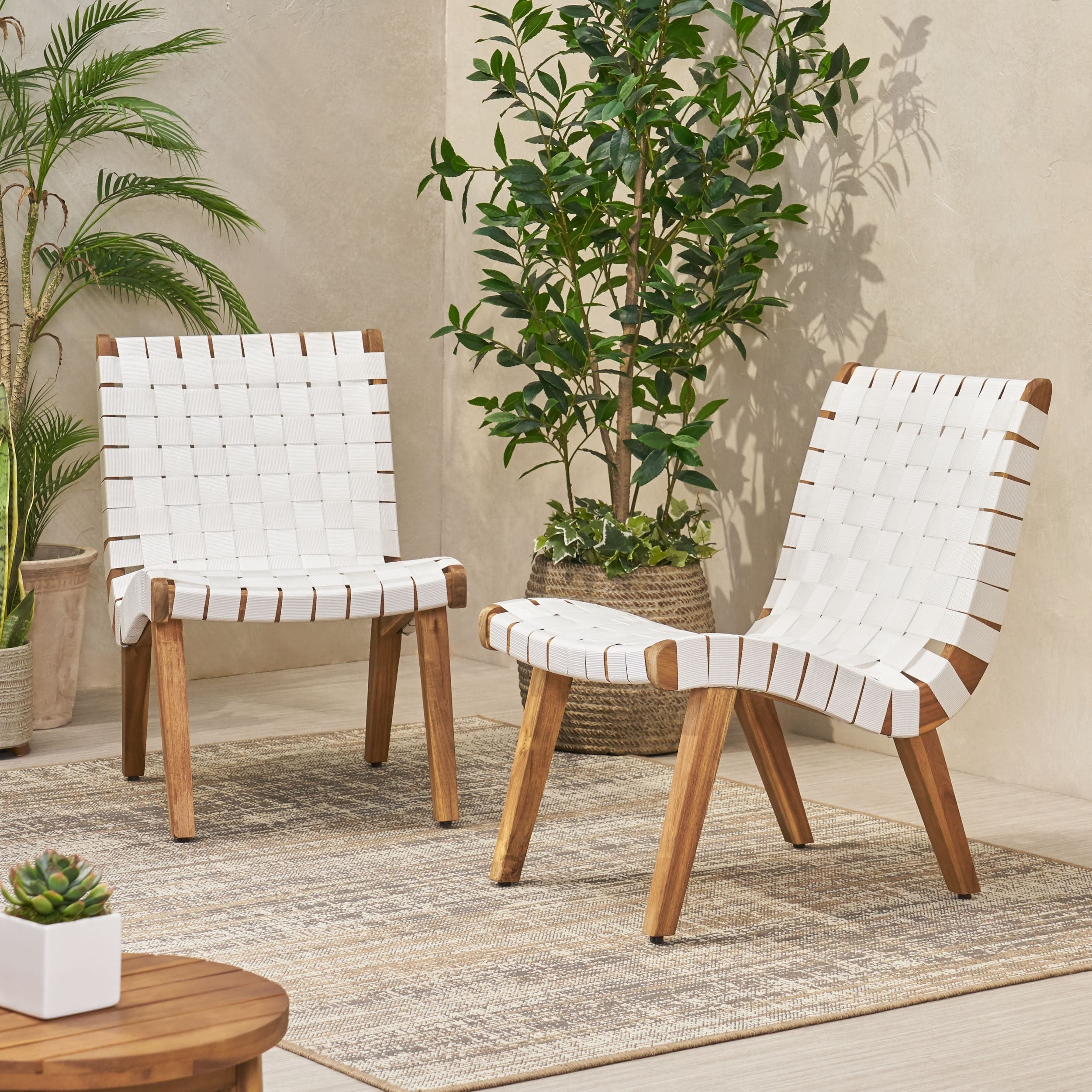 Charlotter Outdoor Rope And Acacia Wood Outdoor Lounge Chairs By Christopher Knight Home
