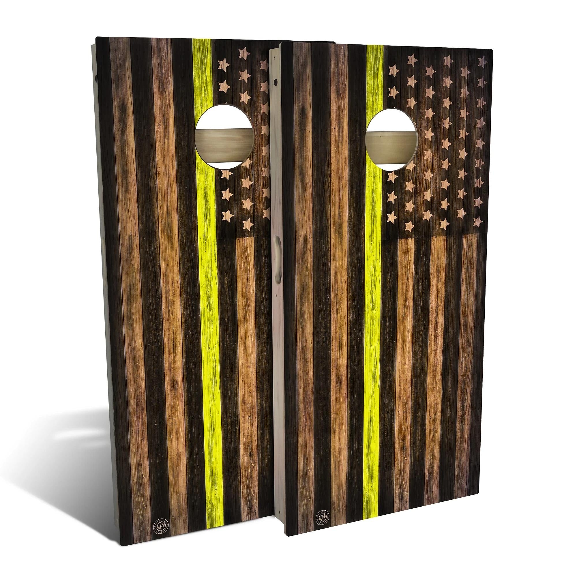 Charred Dispatcher Yellow Line Cornhole Set Choose Your Size
