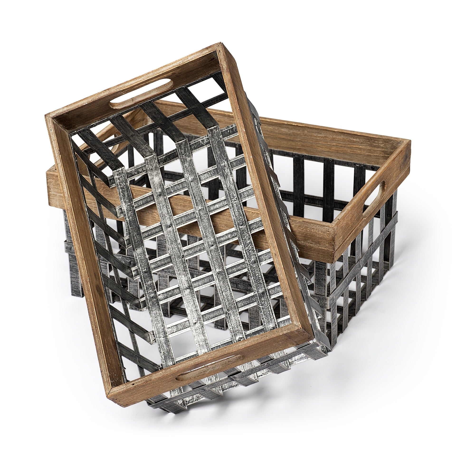 Mercana Chartrand Brown Wood Metal Baskets Set Of 2
