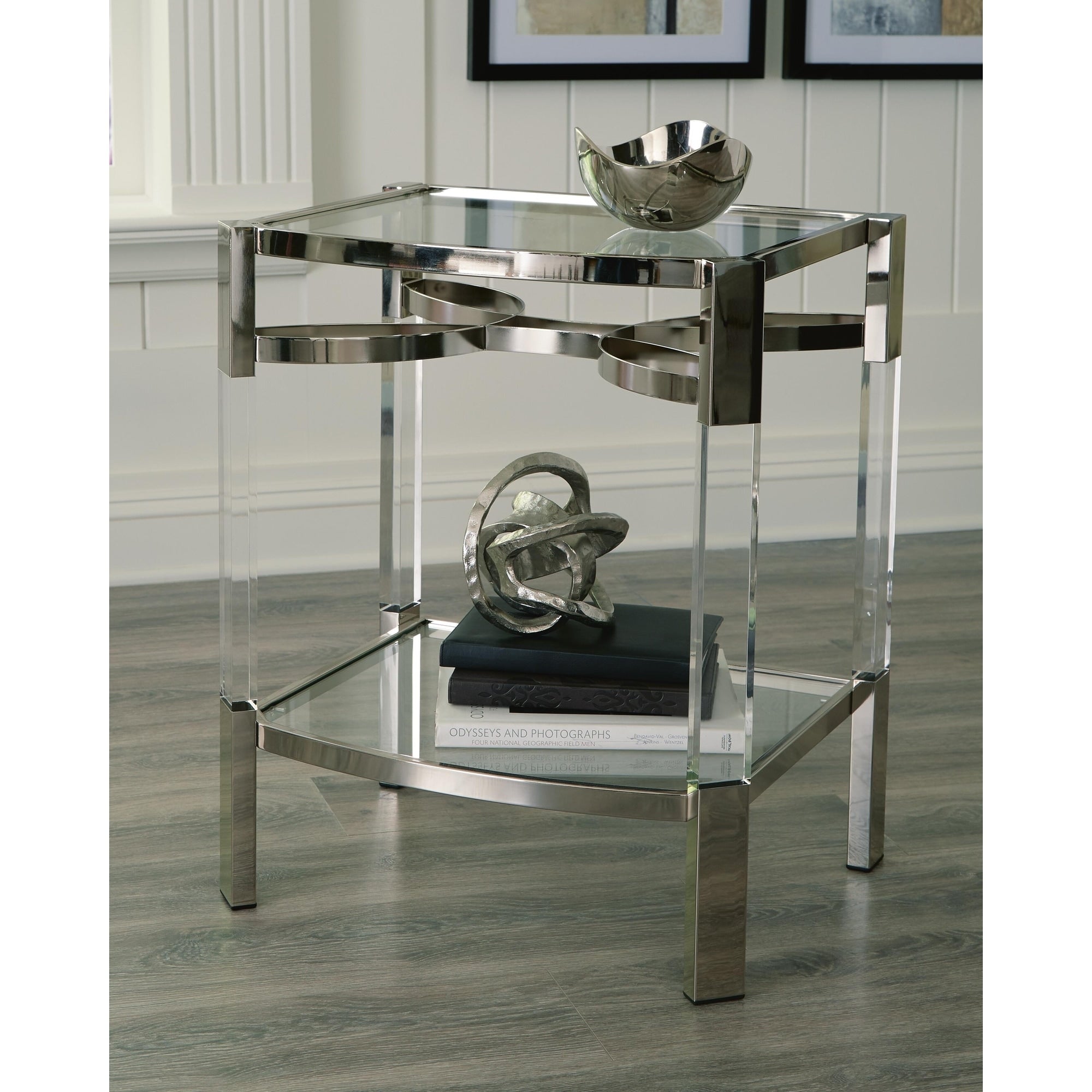 Chaseton Contemporary Clear Silver Accent Table 22 W X 18 D X 26 H