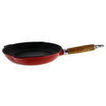 Chasseur 10 Inch Red French Enameled Cast Iron Fry Pan With Wooden Handle