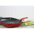 Chasseur 12 Inch Red Rectangular French Enameled Cast Iron Grill Pan