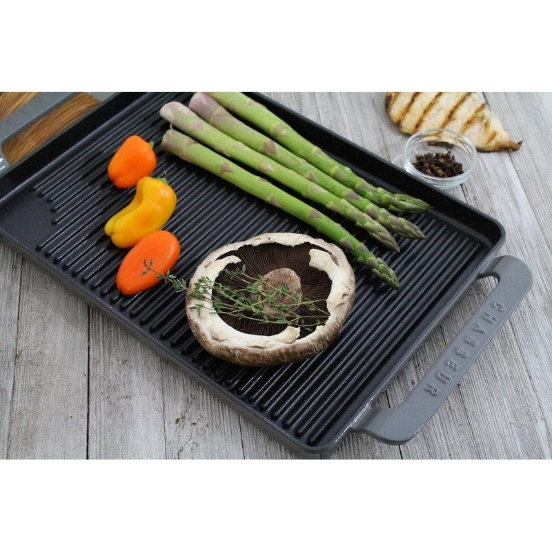 Chasseur 14 Inch Caviar Grey Rectangular French Enameled Cast Iron Grill Pan