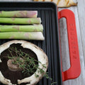 Chasseur 14 Inch Red Rectangular French Enameled Cast Iron Grill Pan With Handles
