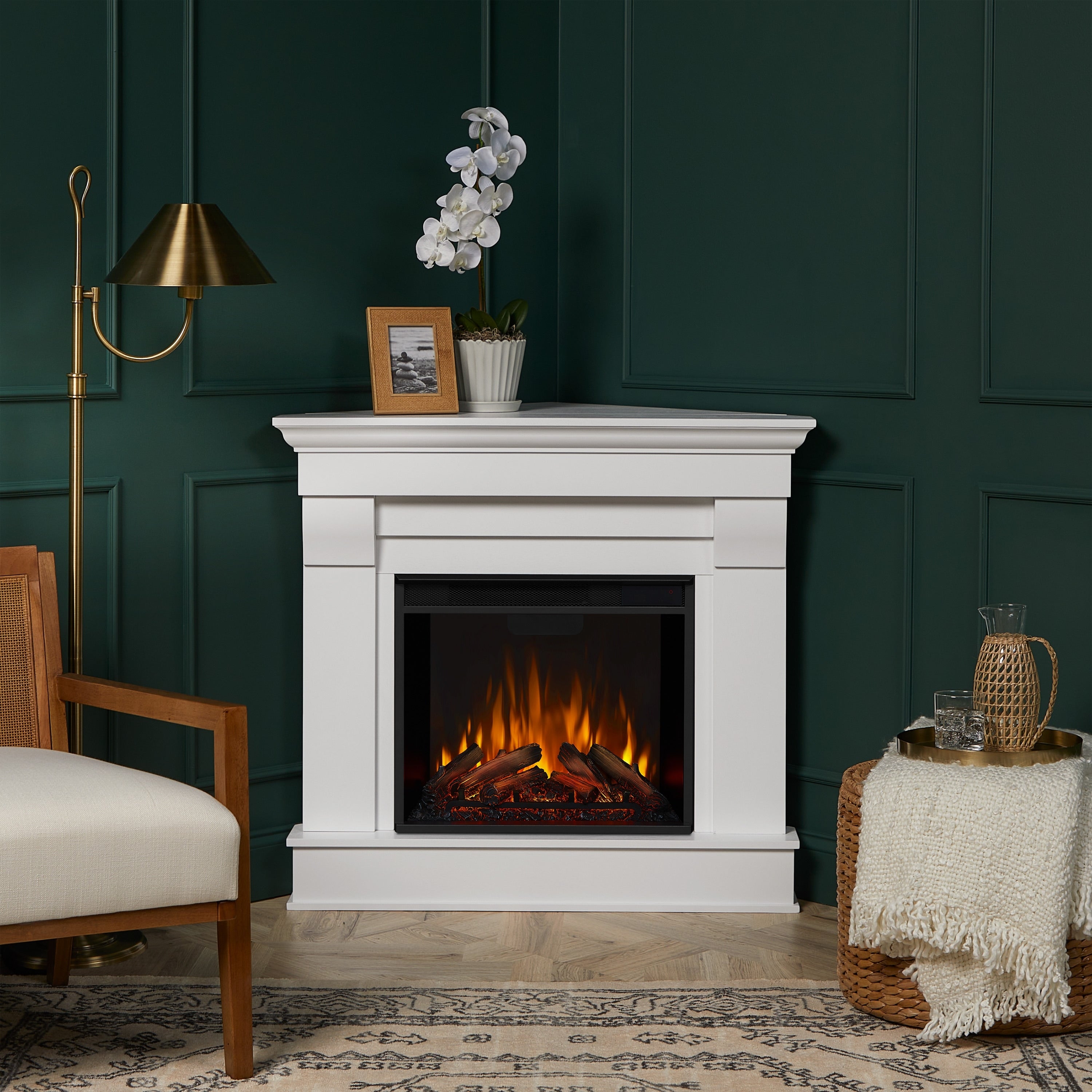 Chateau White Electric Corner Fireplace By Real Flame
