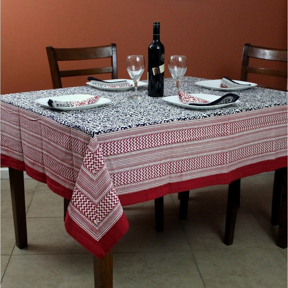 French Country Cotton Geometric Tablecloth Square 72 X 72 Inches Table Linen Napkins Red Black Yellow Blue Purple Green