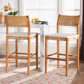 Chatura Natural Rattan And Mahogany Wood Bar Stool Handwoven Wicker Stool With Angled Back Coastal Boho Seating For Lounge