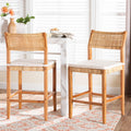 Chatura Natural Rattan And Mahogany Wood Counter Stool Handwoven Wicker Stool With Angled Back Coastal Boho Seating