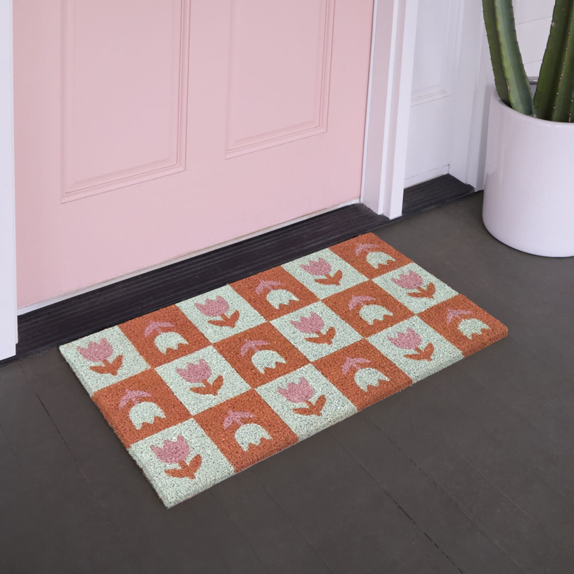 Check Flowers 18 X 30 Doormat