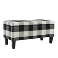 Checkered Pattern Fabric Upholstered Storage Bench With Tapered Wood Legs Large Black And White