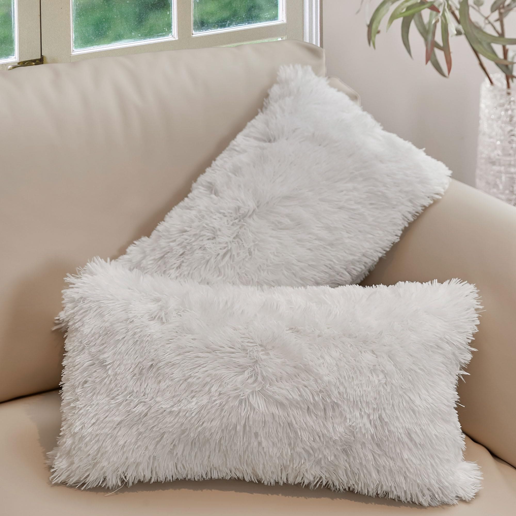 Cheer Collection Set Of 2 Shaggy Long Hair 12 X20 Throw Pillows