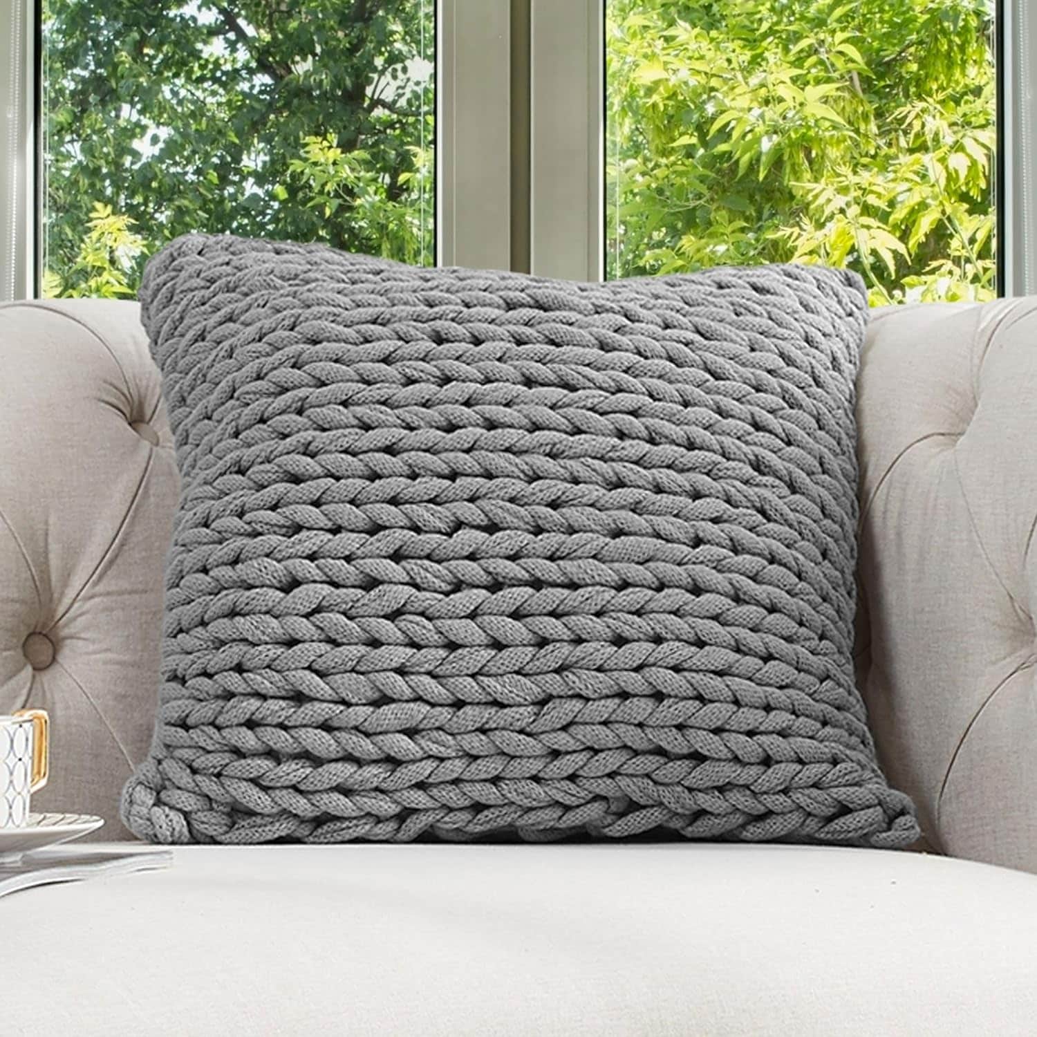 Cheer Collection Chunky Cable Knit 18 X18 Decorative Couch Throw Pillow