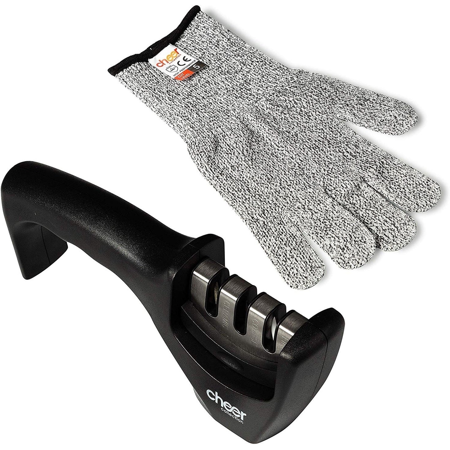 Cheer Collection Culinary Knife Sharpener Professional 3 Stage Manual Knife Sharpening With Safety Glove N A