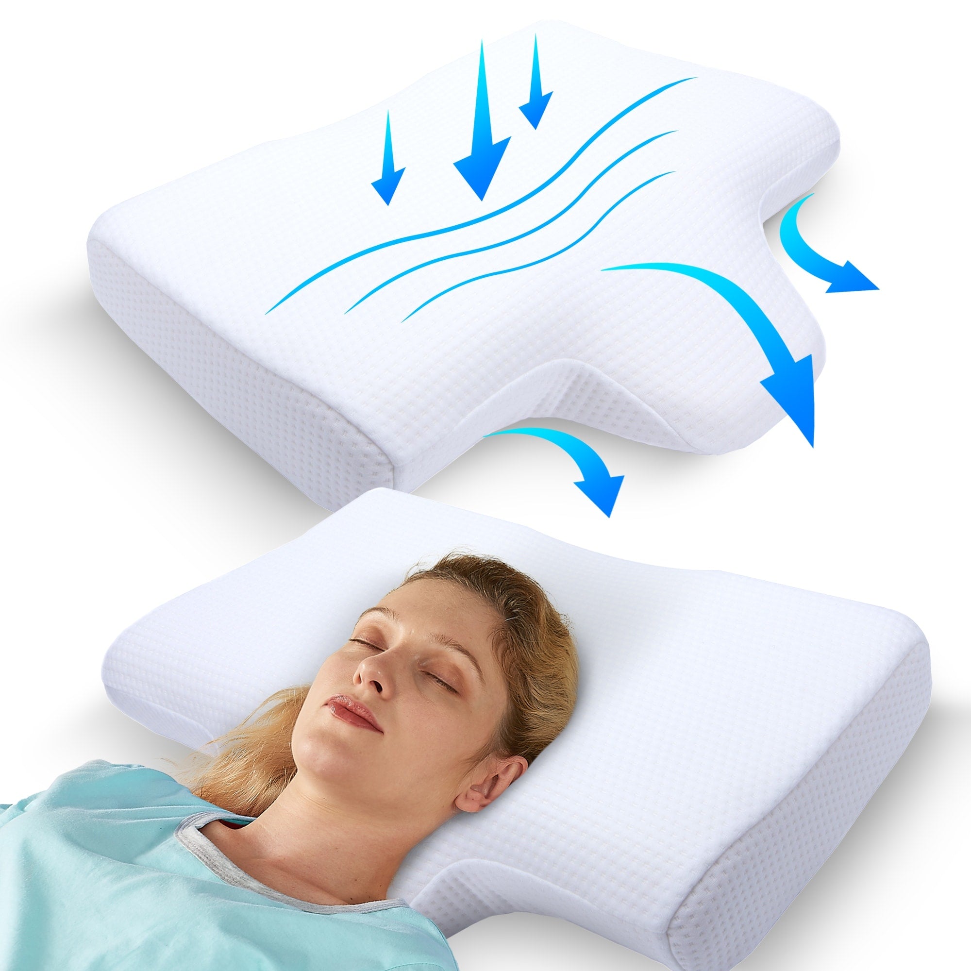 Cheer Collection Memory Foam Contoured Neck Pillow With Center Cavity Head Support And Wedge Extension