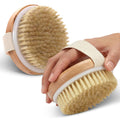 Cheer Collection Set Of 2 Natural Bristle Body Brushes Round And Oval With Hand Strap For Wet Or Dry Use