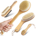 Cheer Collection Set Of 4 Shower Body Brushes With Natural Bristles Multiple Sizes For Wet Or Dry Use