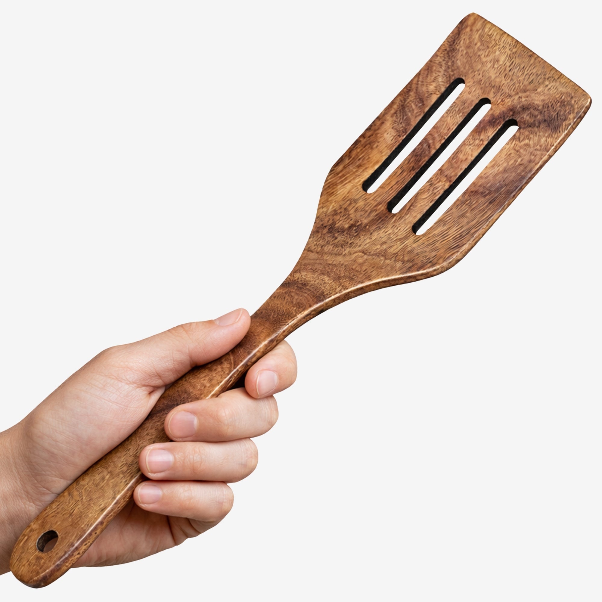 Cheer Collection Teak Wood Slotted Cooking Spatula With Drain Slots For Nonstick Cookware
