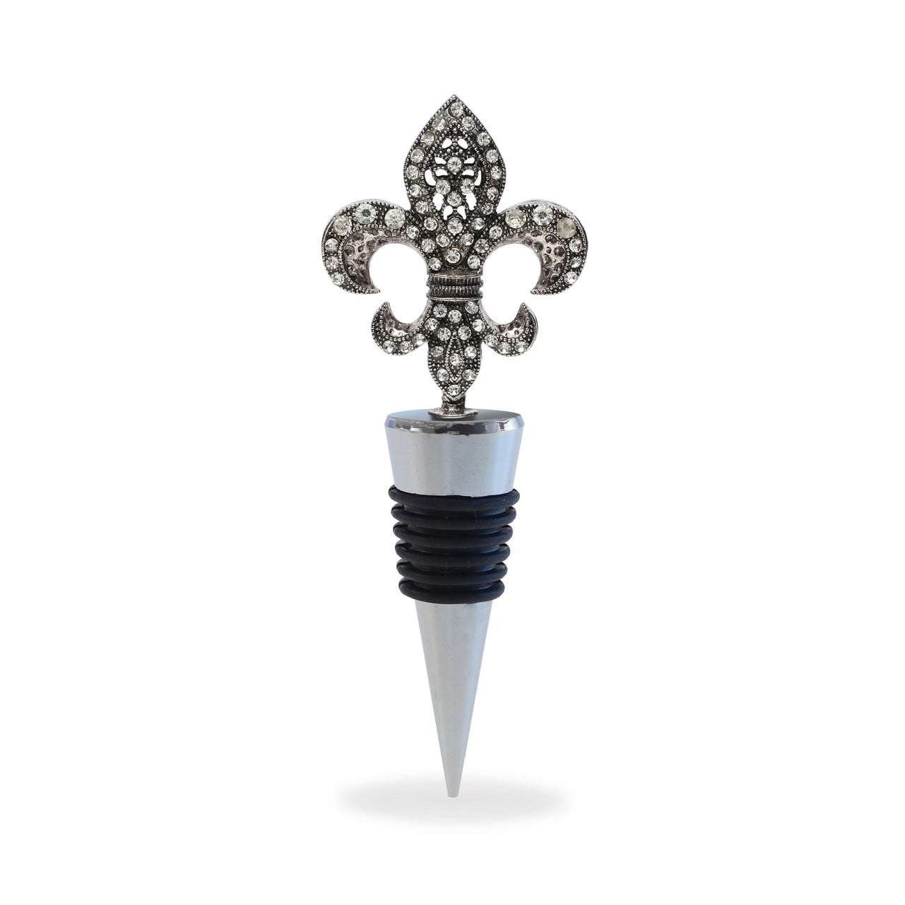 Puzzled Inc. Cheers Chrome Rhinestone Fleur De Lis Wine Stopper