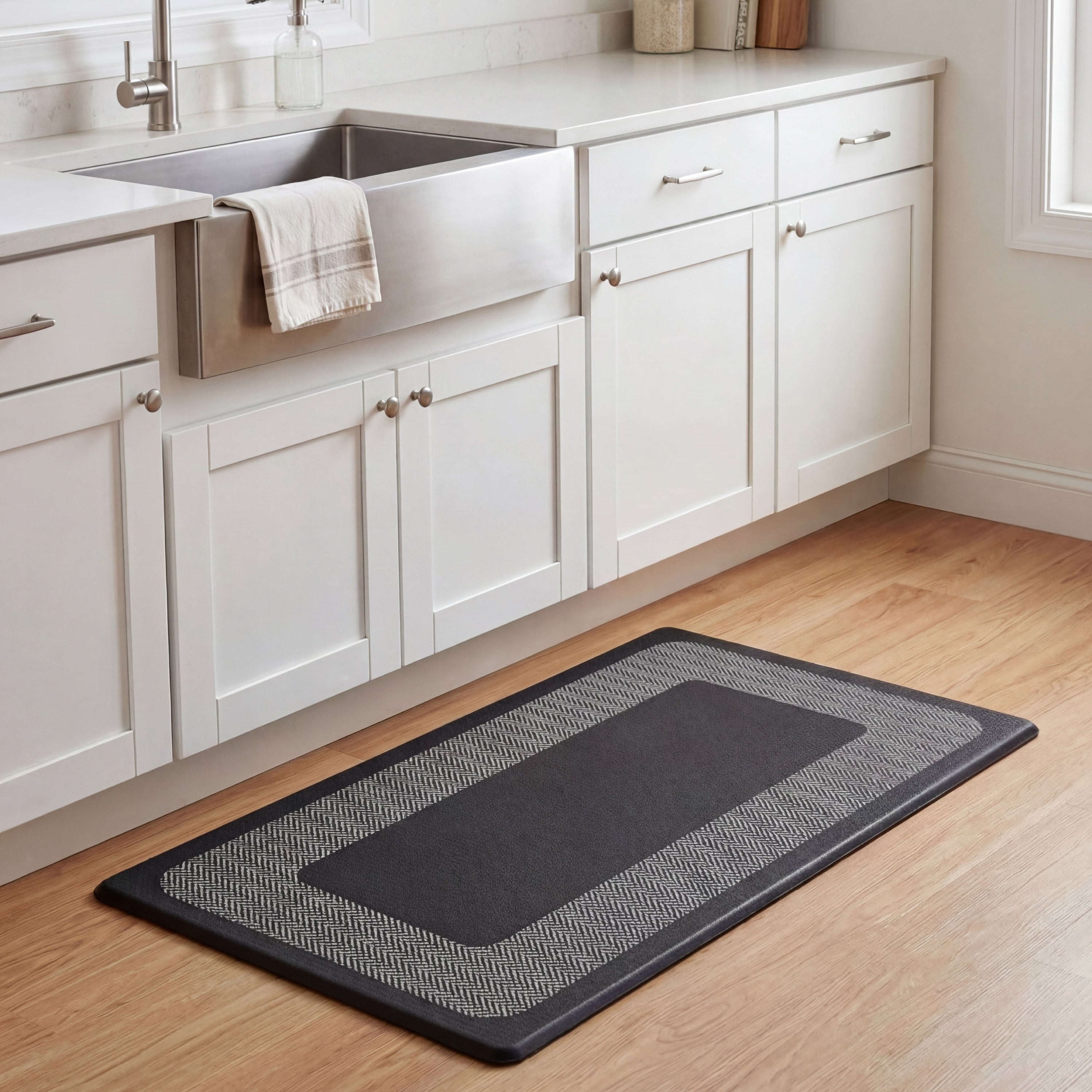 Chef Gear Hettie Herringbone Border Wellness Kitchen Mats