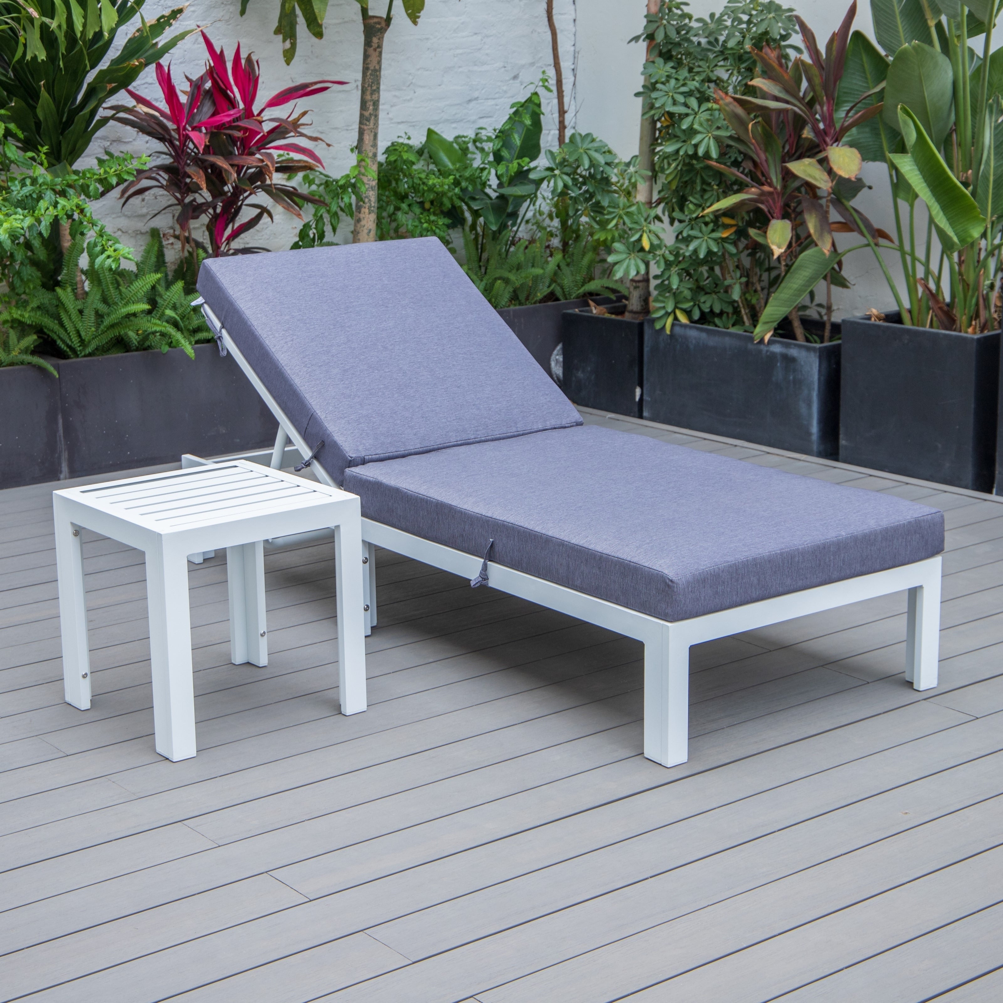 Chelsea Adjustable Headrest Powder Coated Aluminum Frame Chaise Lounge Chair With Removable And Zippered Cushion Covers