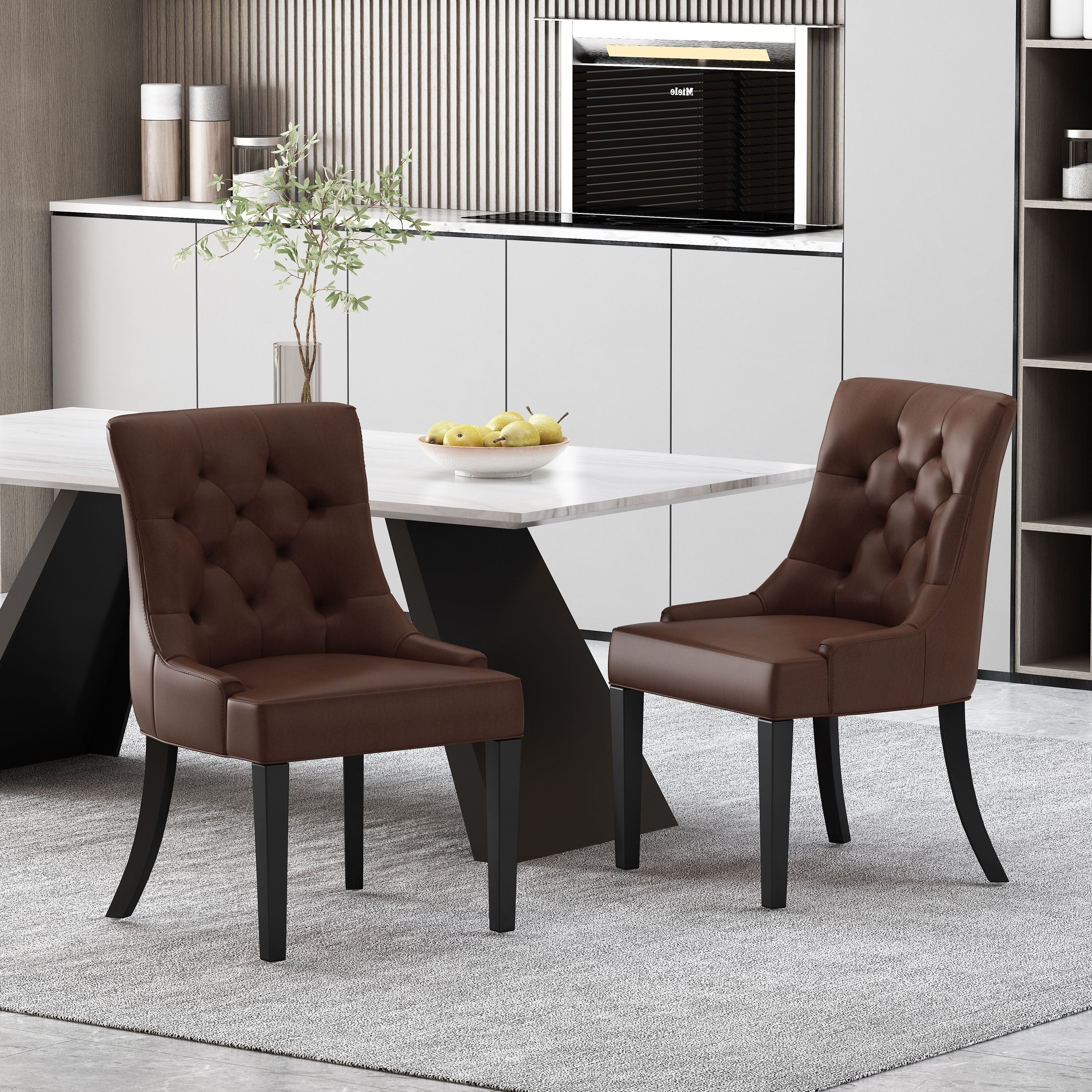 Hayden Tufted Brown Leather Dining Chair Set Of 2 By Christopher Knight Home