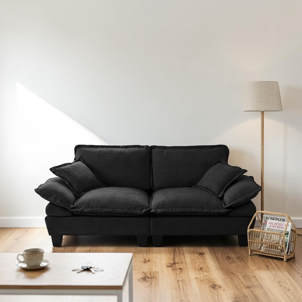 Chenille 2 Seater Modular Loveseat Sofa With Curved Armrests Modern Cloud Couch For Apartments
