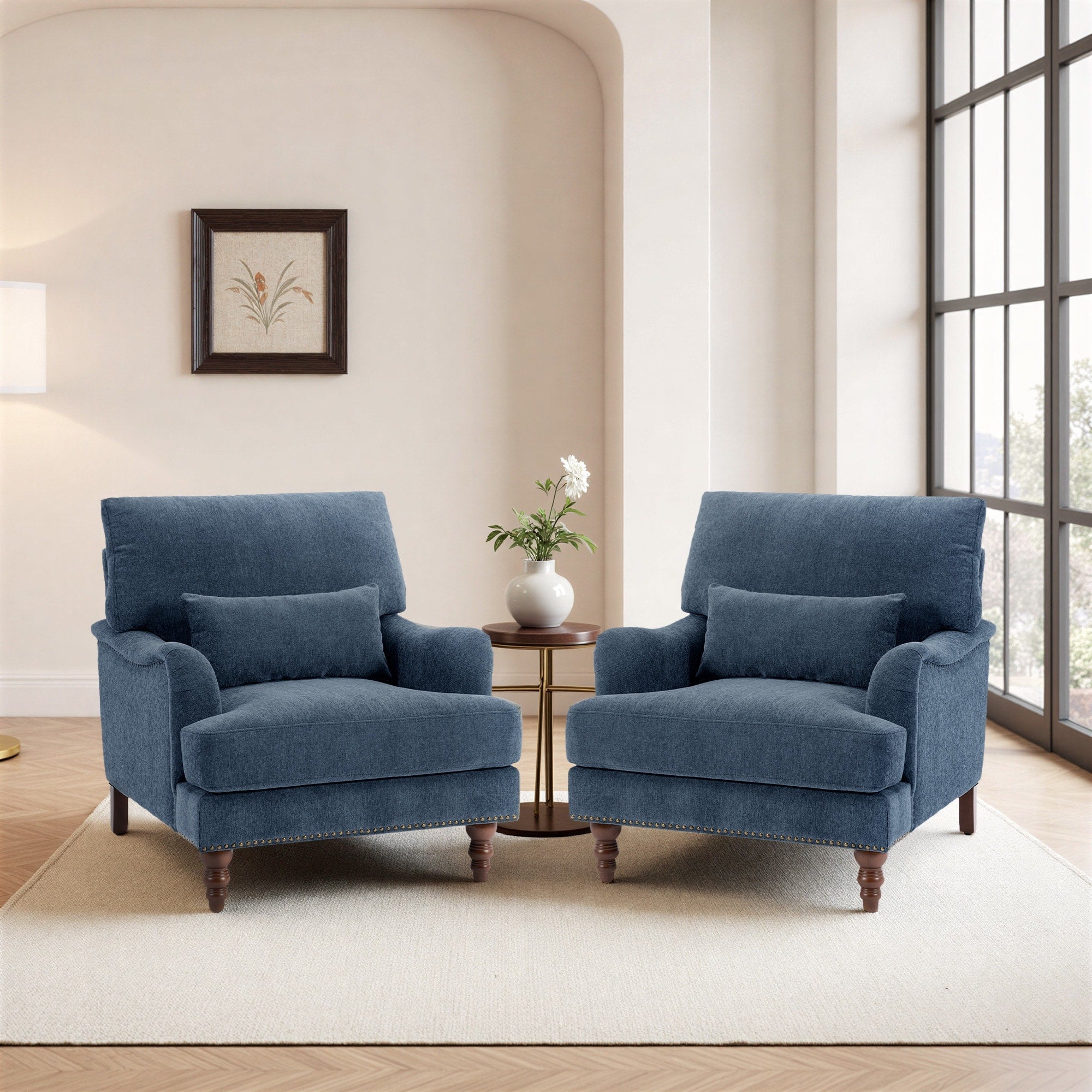 Chenille Accent Chairs With Lumbar Pillows Nailhead Set Of 2