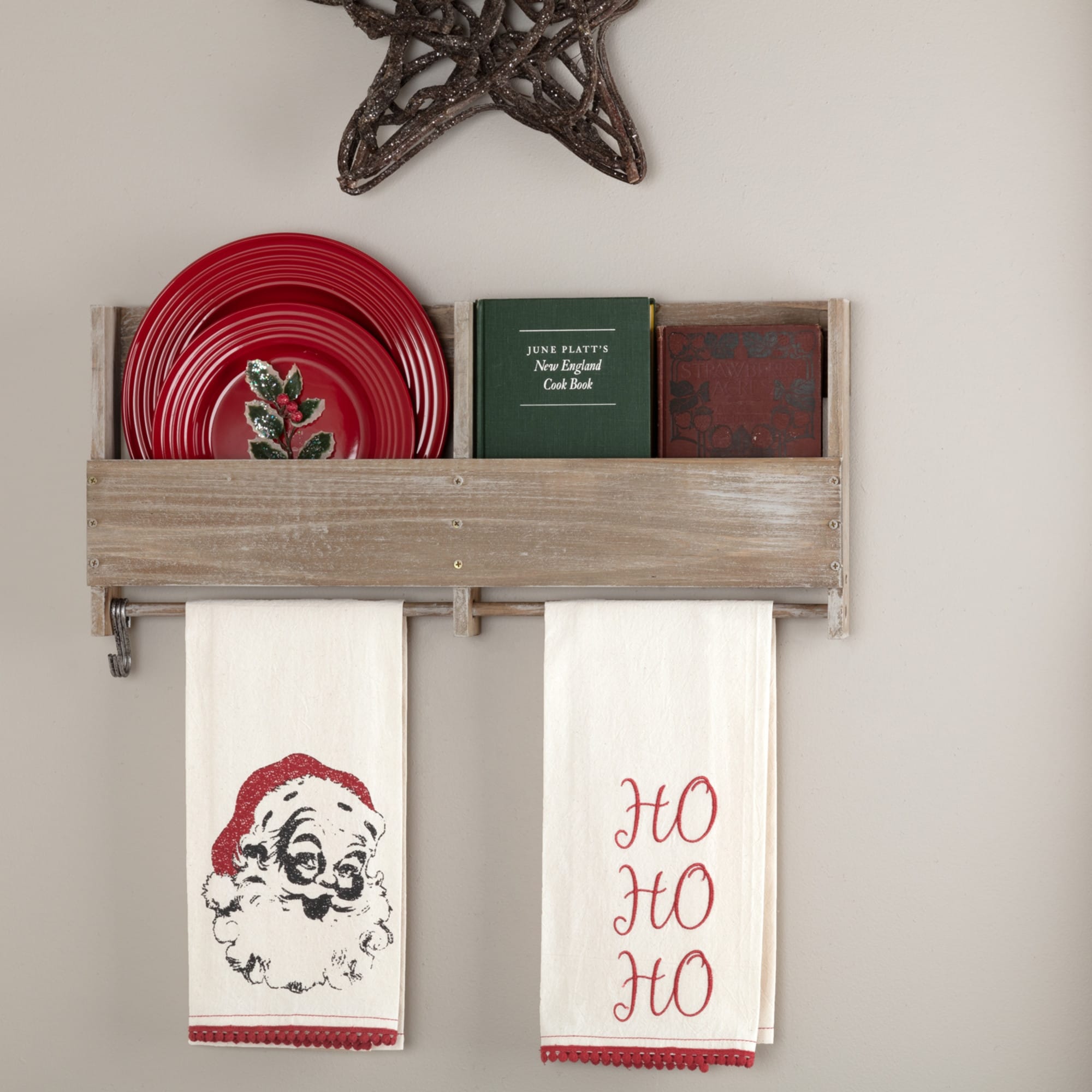 White Farmhouse Holiday Decor Vhc Chenille Christmas Ho Ho Ho Kitchen Towel Set Of 2 Fabric Loop Cotton Text Embroidered 28X19