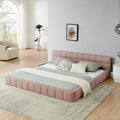 Chenille Fabric Grounded Queen Size Platform Bed With Headboard And Solid Frame