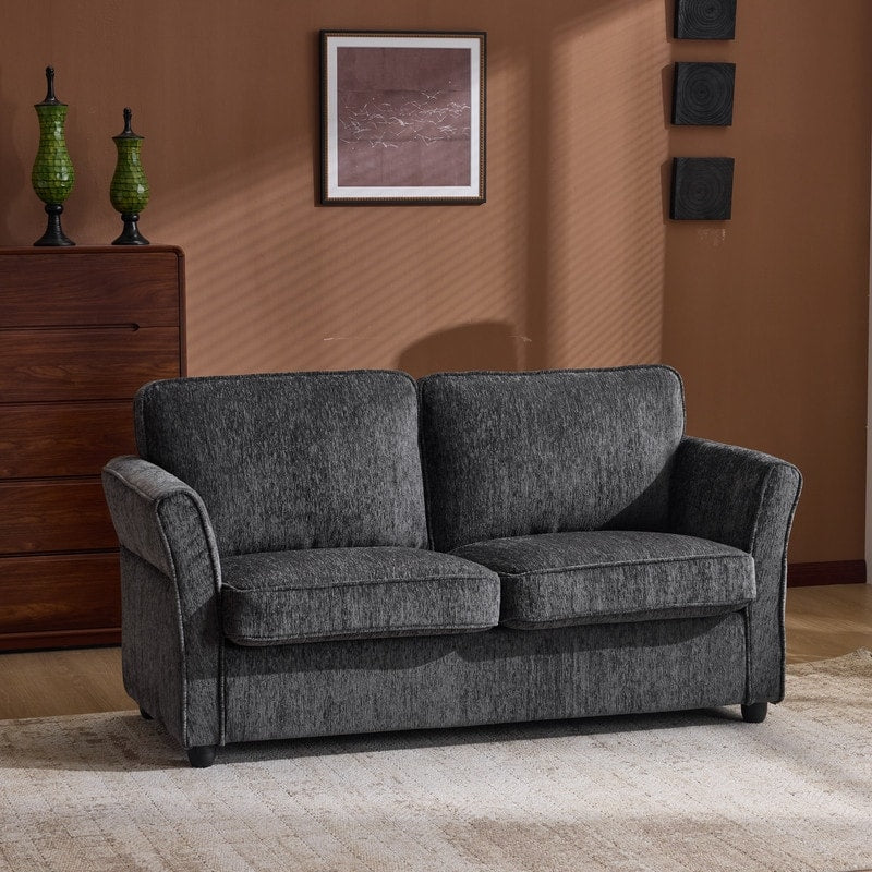 Chenille Loveseat With Floral Arms For Living Room