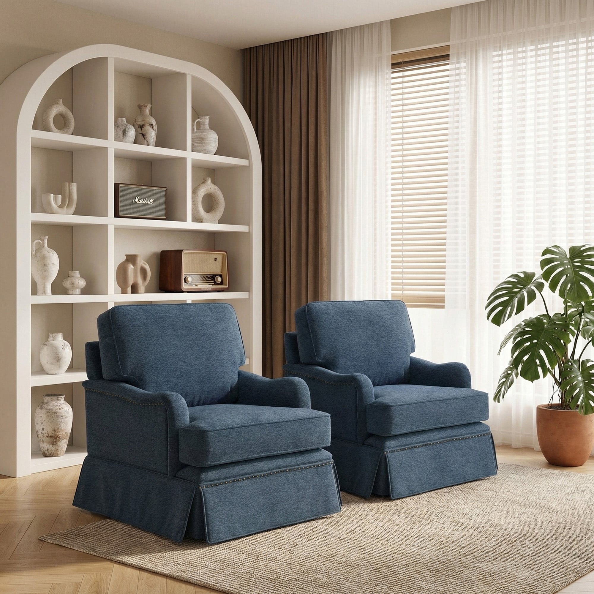 Chenille Swivel Accent Chairs With Storage Ottomans Set Of 2 360 Rotating