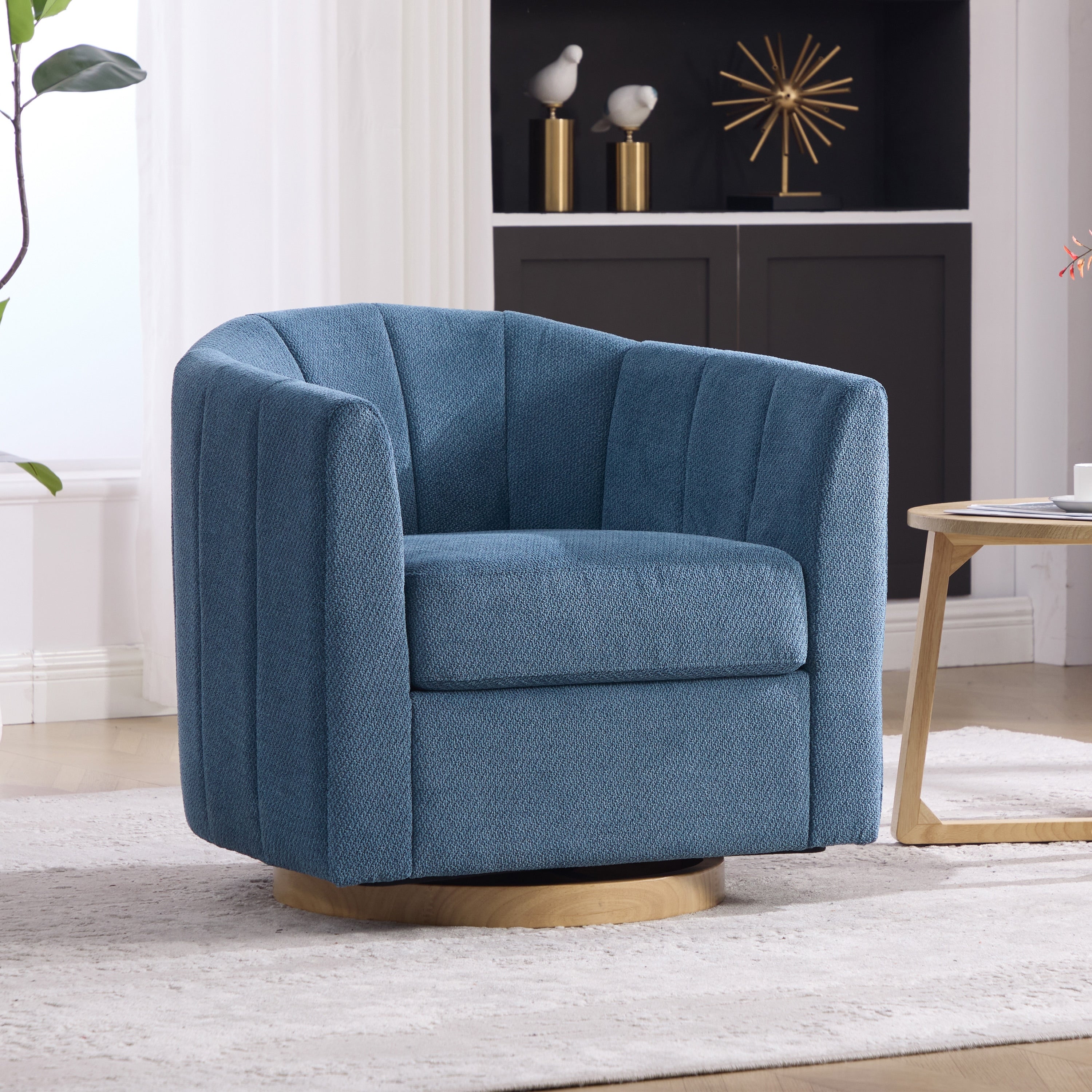 Chenille Swivel Barrel Chair Tufted Accent Chair For Living Room Bedroom