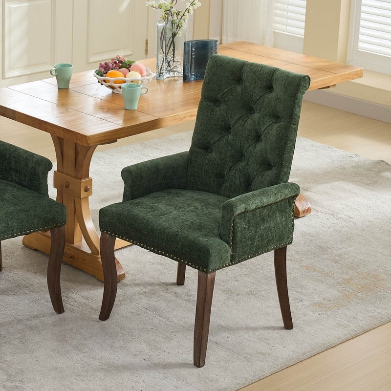 Chenille Tufted Dining Chair Curved Solid Wood Legs Single Pack