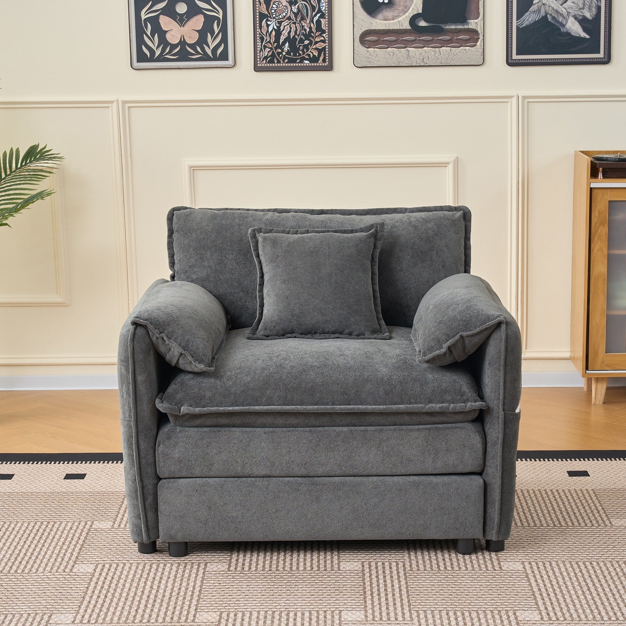 Chenille Upholstered Accent Chair Oversized Single Sofa Lounge Chair Deep Seat Reading Sofa Armchair