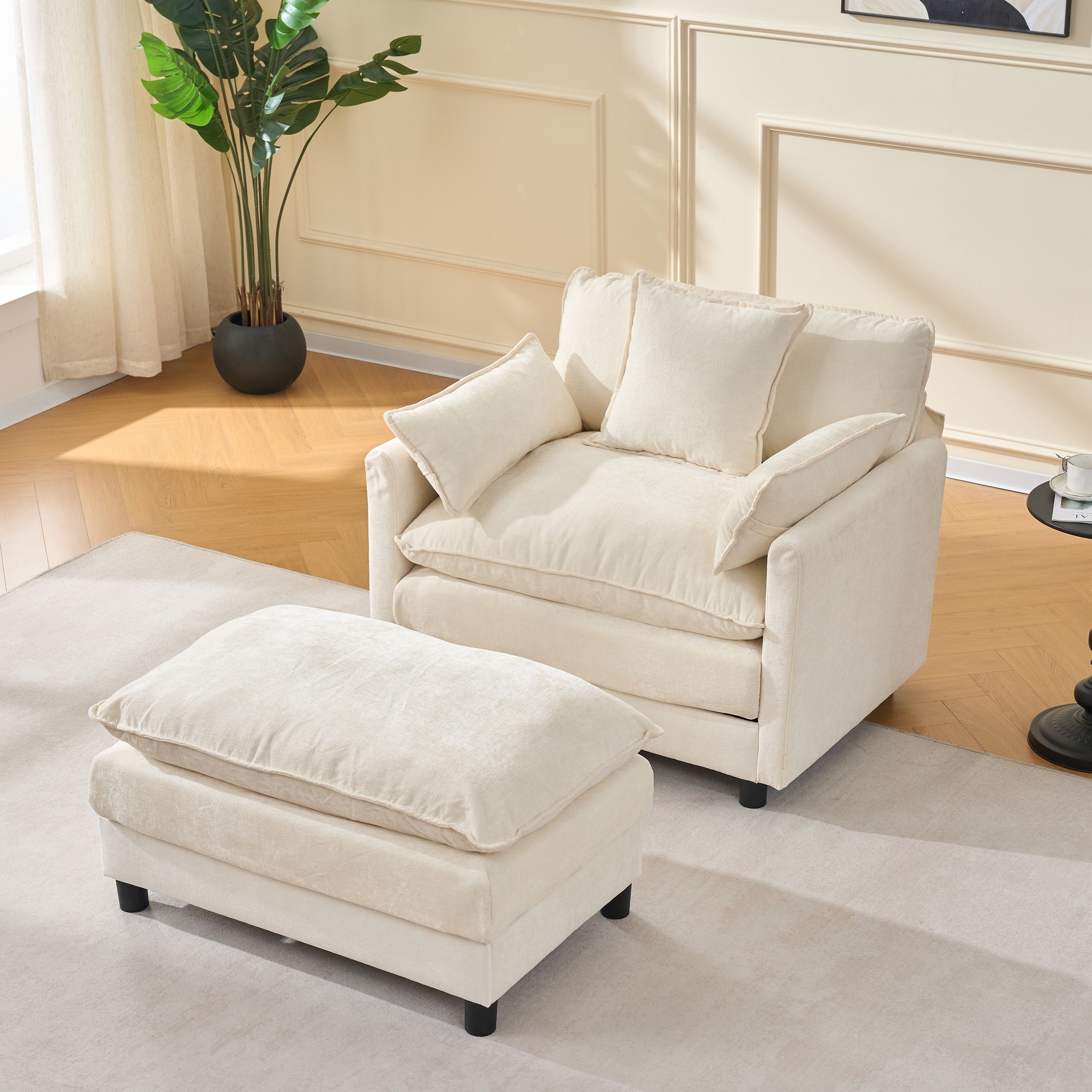 Chenille Upholstered Accent Chair Ottoman Sets Sofa Chair Reading Chair For Living Room Bedroom