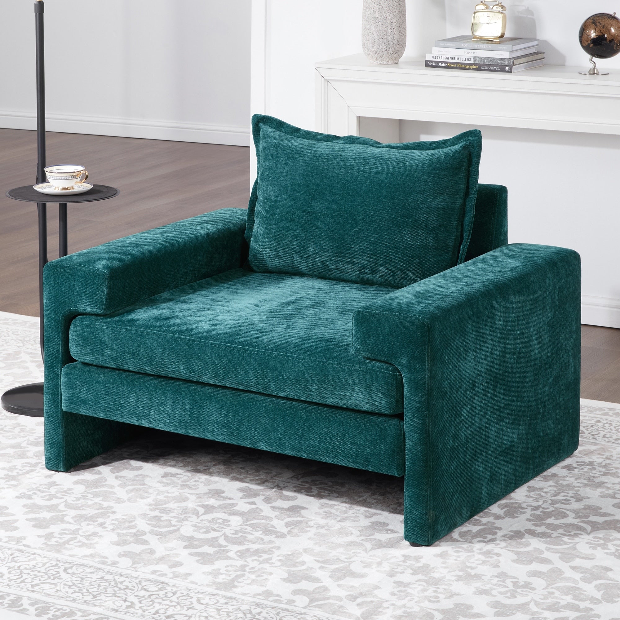Chenille Upholstered Armchair 40.9 Accent Chair With Wide Armrests Thick Cushion Ergonomic Back Support For Living Room
