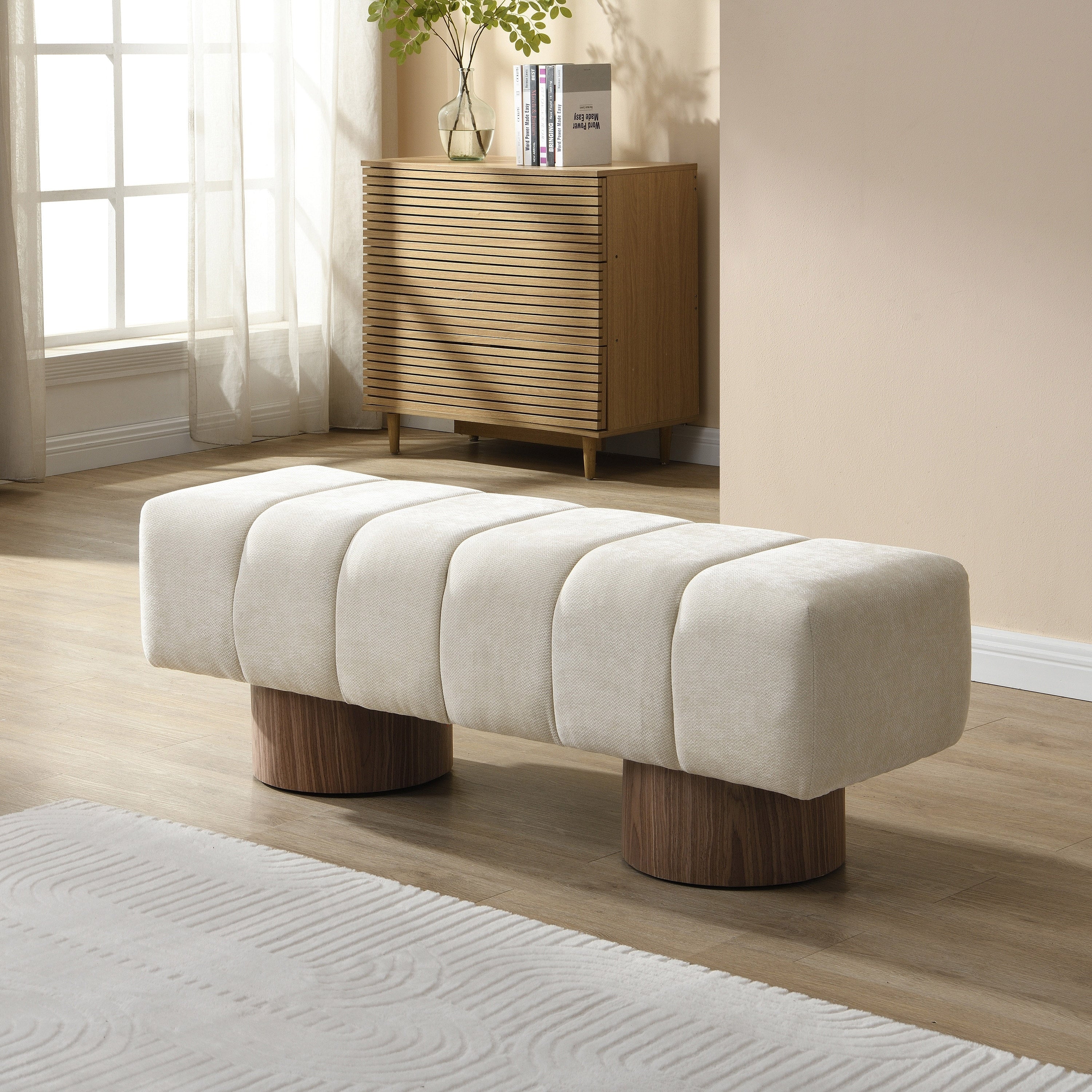 Chenille Upholstered Dining Bench With 300Lbs Capacity For Entryway