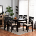Cherese Sand Fabric Upholstered And Dark Brown Wood 7 Piece Dining Set