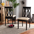Cherese Sand Fabric And Dark Brown Finished Wood 2 Pc Dining Chair Set